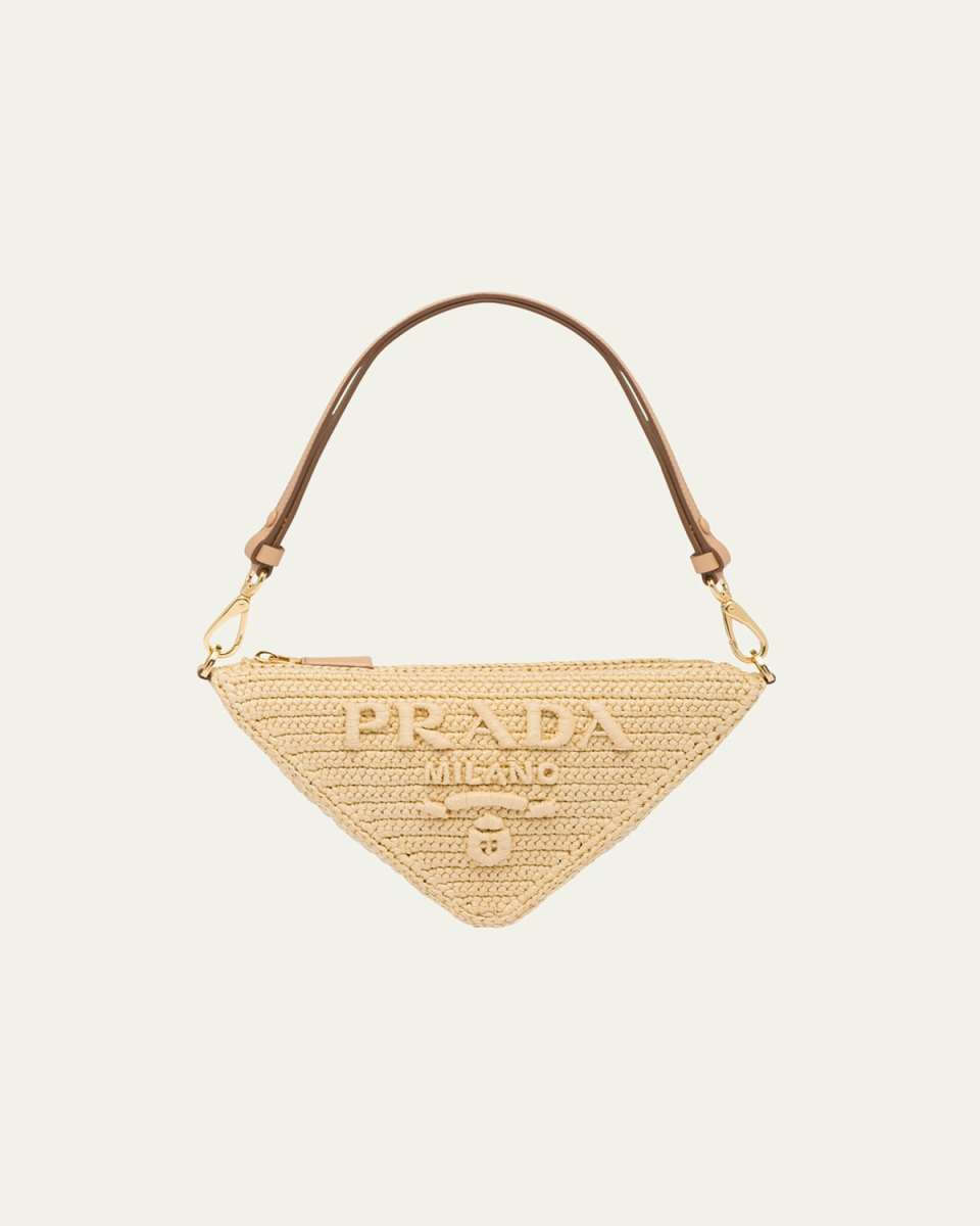 Triangle Raffia Pouch Top-Handle Bag